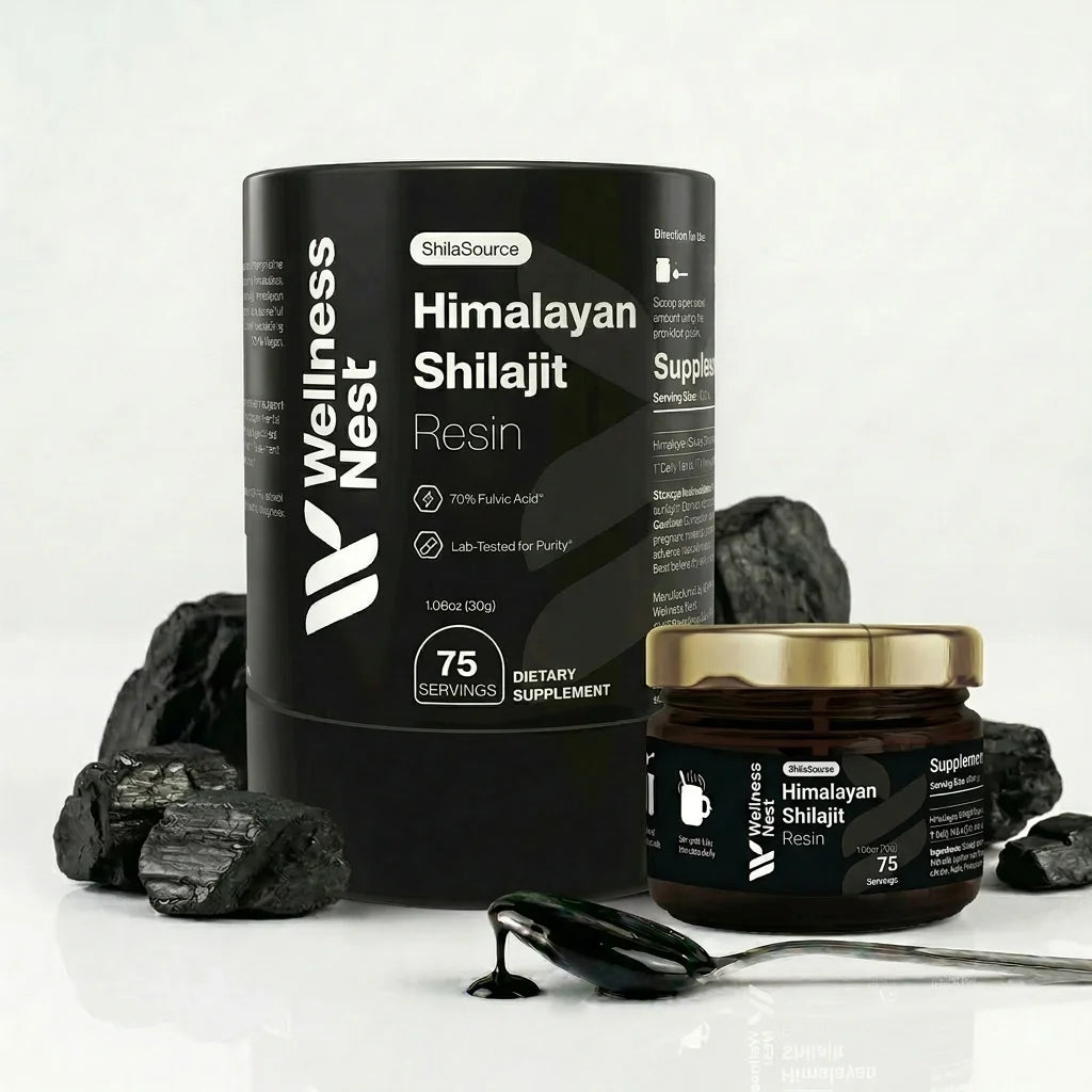 Shilajit Harz in Glasdose mit goldenem Deckel